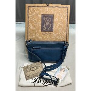 Brighton Bria Leather Croc Embossed Crossbody Messenger Bag Lagoon Blue Boxed
